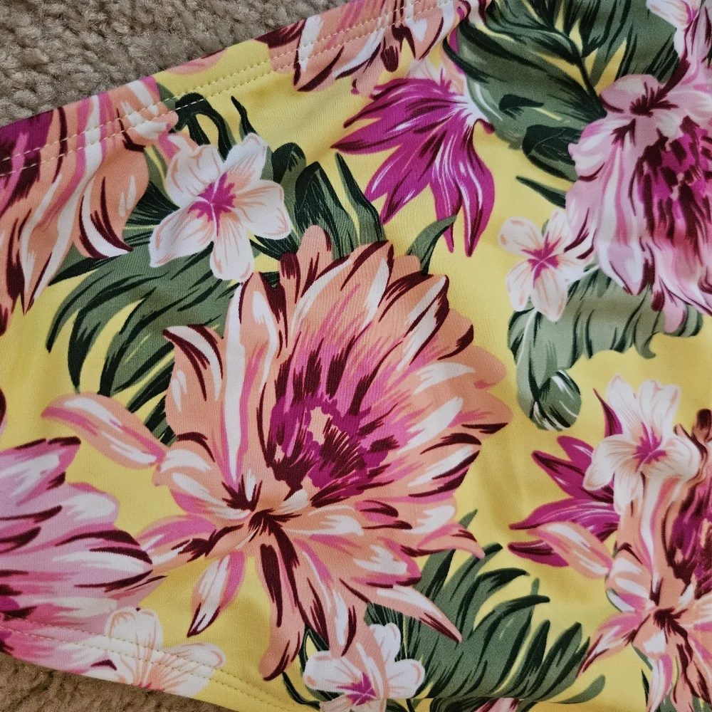 Kona Sol Yellow and Pink Floral Bikini Swimsuit Bottoms Women's Medium M New